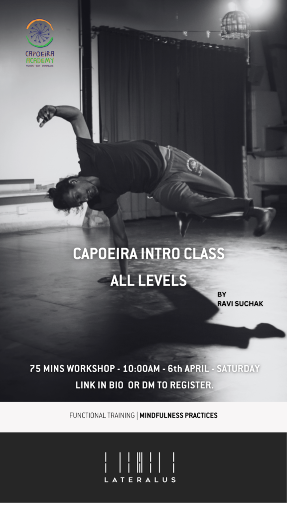 Invite for Capoeira workshop - an Afro-Brazilian martial art of movement and martial art that includes elements of dance, acrobatics, music.